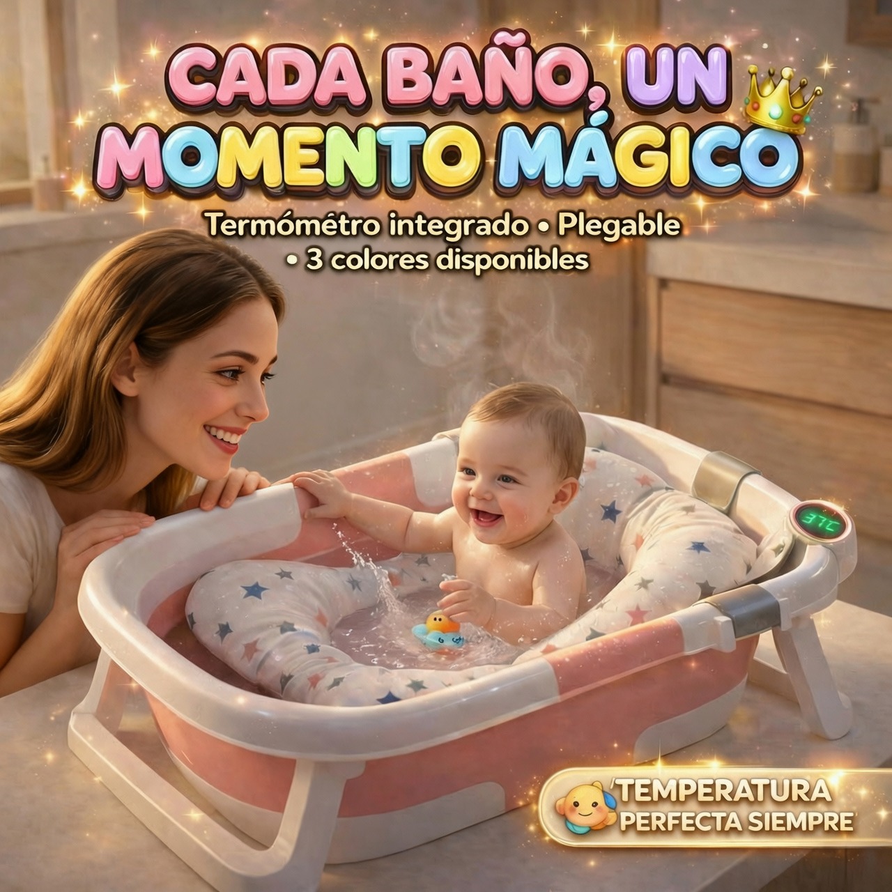 Vista 2 de Bañera Bebé Plegable con Medidor de Temp